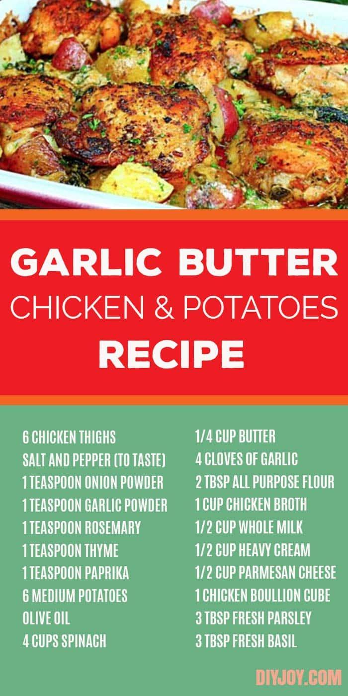 Garlic Butter Chicken and Potatoes Recipe - Easy Recipes for Chicken Breast and Potato - Quick Dinner Ideas