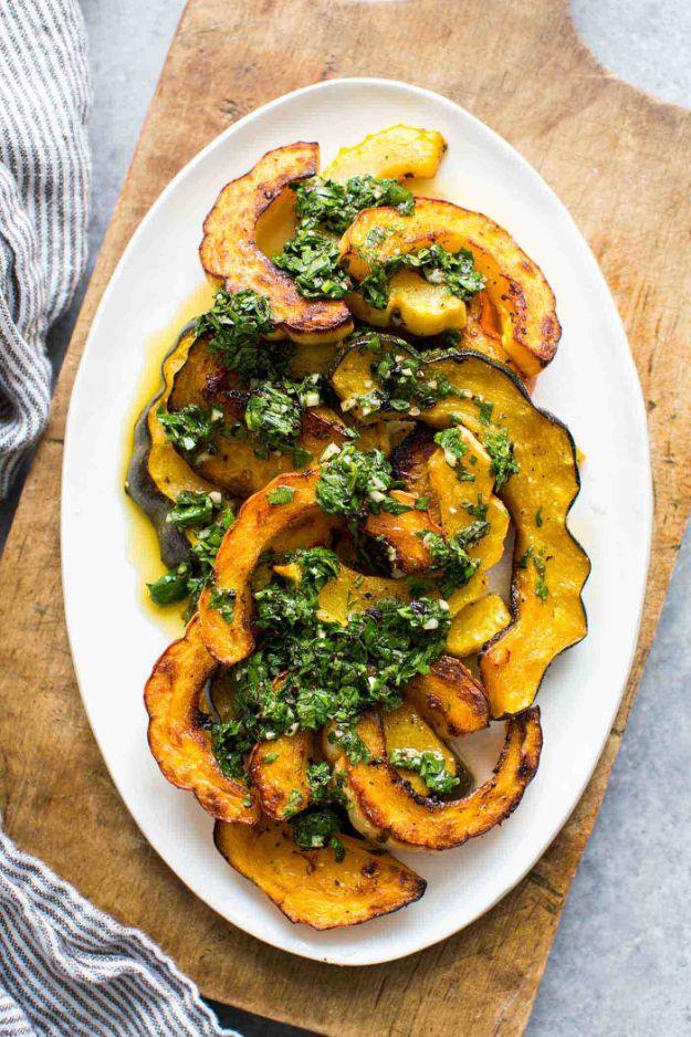 Recipes for Clean Eating - Roasted Winter Squash with Cilantro Chimichurri - Raw and Whole Foods, Unprocessed Meal and Snack Ideas for Lunch and Dinner - Fresh, Healthy Foods and R