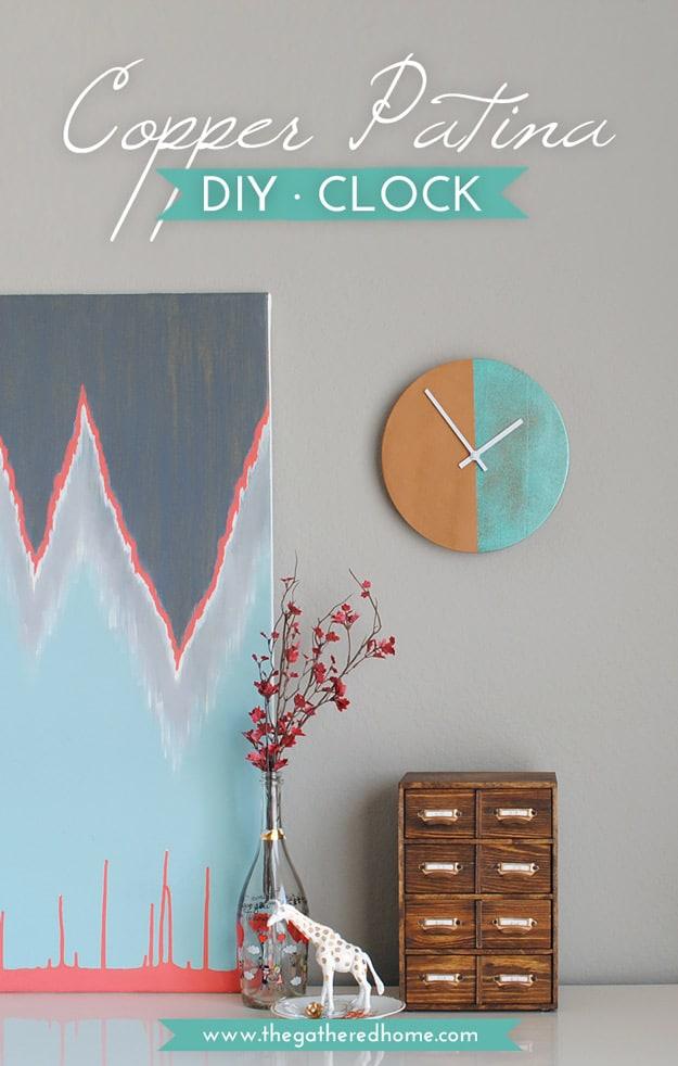 Anthopologie Knock Off DIY Copper Patina Clock, a designer knockoff idea worth trying this season and worth a look