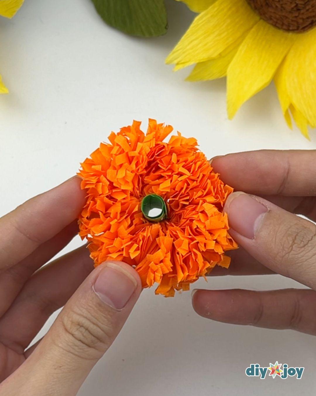 Homemade Marigold Garland Using Crepe Paper Streamers - crepe paper marigold tutorial