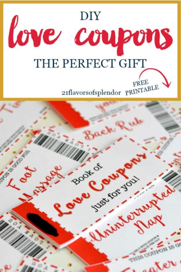 Free Printable Love Coupons The Perfect Gift, a diy anniversary gift idea, a sweet handmade gift idea