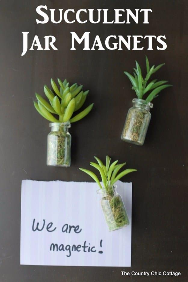 DIY Succulent Jar Magnets, one of the best succulent craft ideas on this list and an idea worth saving for later