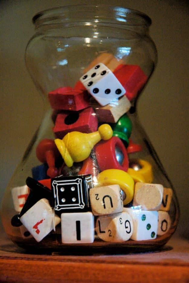DIY Media Room Ideas - Jar Full Of Game Pieces - Do It Yourself TV Consoles, Wall Art, Sofas and Seating, Chairs, TV Stands, Remote Holders and Shelving Tutorials - Creative Furnit
