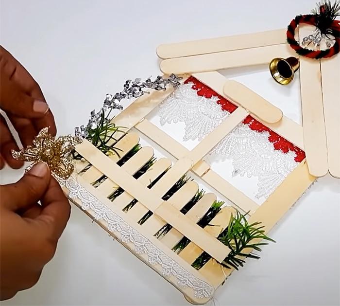 DIY Christmas tree ornament made with popsicle stick at home - At Home Christmas Crafts - Upcycle and Repurpose Projects