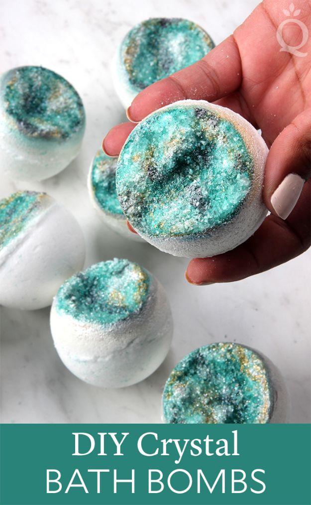 DIY Crystal Bath Bombs, a fizzy homemade soak, mixed in minutes with ingredients from the kitchen shelf