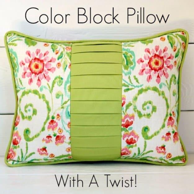 DIY Pillows and Creative Pillow Projects - Stunning Color Block Pillow With A Twist - Decorative Cases and Covers, Throw Pillows, Cute and Easy Tutorials for Making Crafty Home Dec