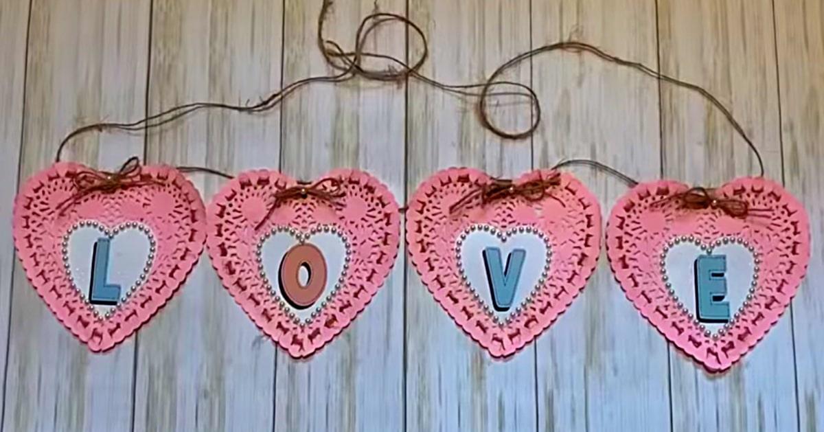 DIY Dollar Tree Paper Heart Doily Banner