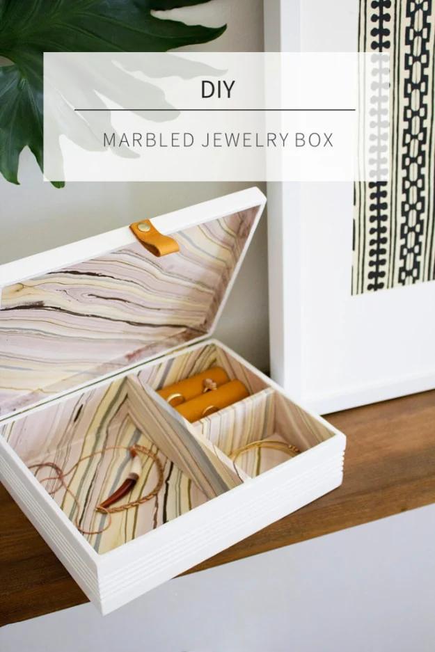 DIY Marbled Jewelry Box, simple enough to finish in an afternoon and better than a store bought version