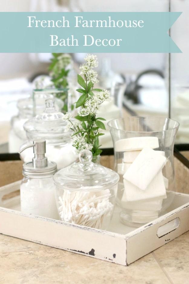 French Farmhouse Style Decor Ideas - Shabby Chic French Farmhouse Bath Decor - Rustic Ideas for Furniture, Paint Colors, Farm House Decoration for Living Room, Kitchen and Bedroom 