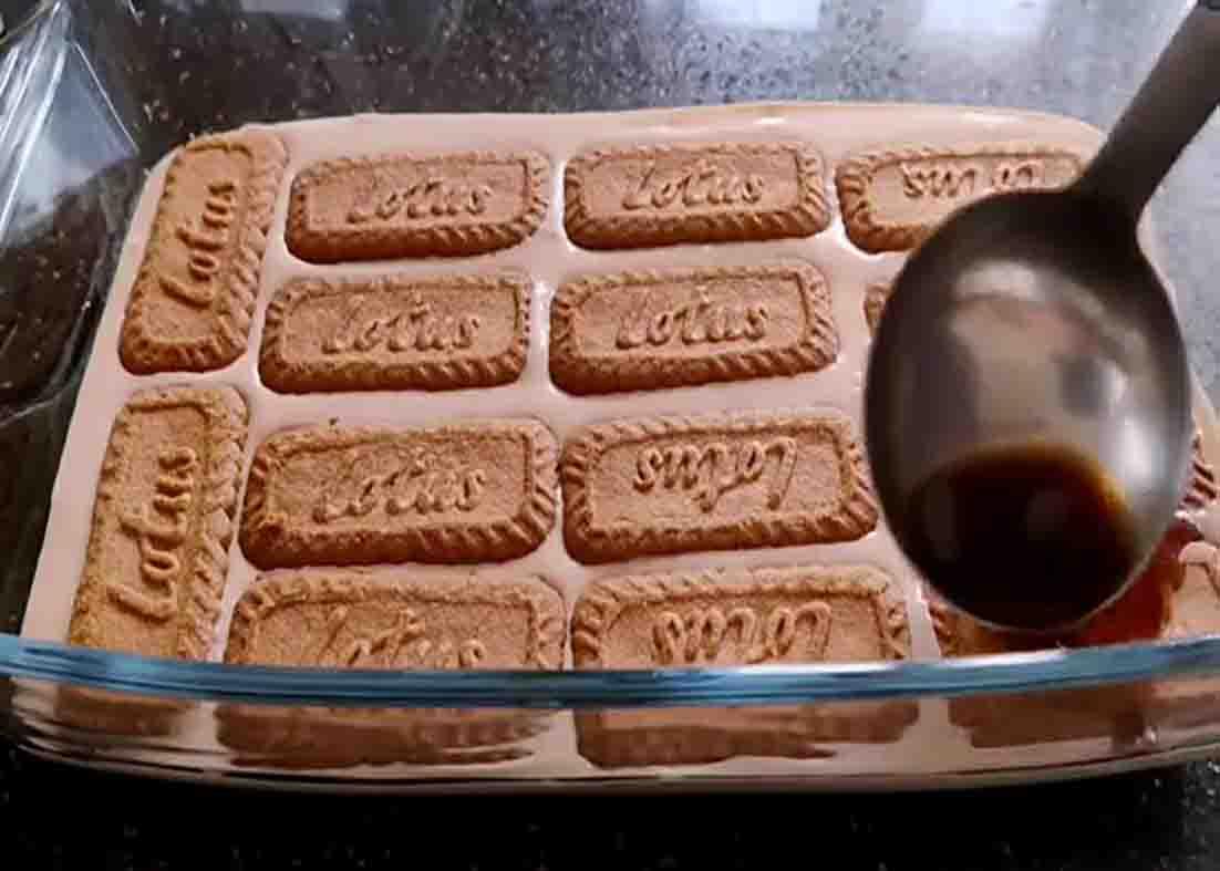 Assembling the coffee cake onto the baking dish