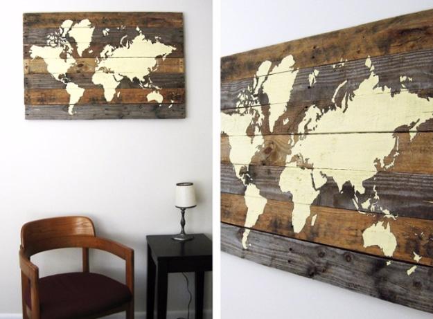 DIY Wall Art Ideas for the Bedroom - DIY Pallet Board World Map - Rustic Decorating Projects For Bedroom, Brilliant Wall Art Projects, Creative Wall Art, Do It Yourself Crafts, Eas