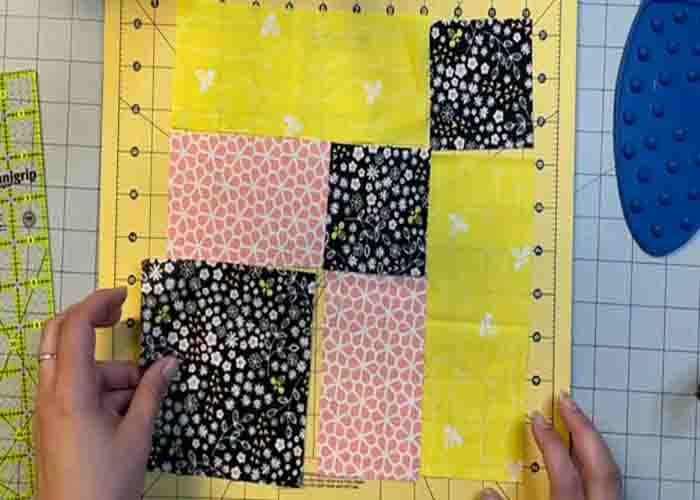 Laying the fabrics to complete the bonnie quilt block