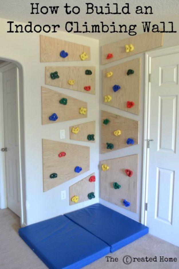 DIY Playroom Ideas and Furniture - Indoor Climbing Wall - Easy Play Room Storage, Furniture Ideas for Kids, Playtime Rugs and Activity Mats, Shelving, Toy Boxes and Wall Art - Cute