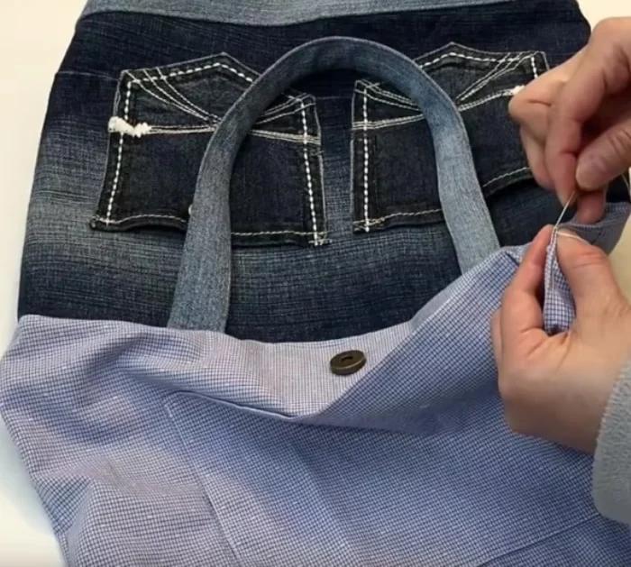 make a patchwork jean tote bag out of recycled jeans
