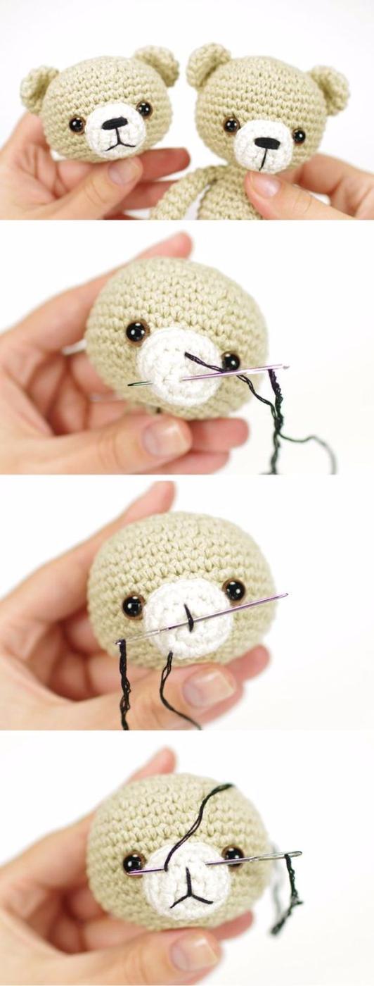 Free Amigurumi Patterns For Beginners and Pros - Simple Embroidered Teddy Nose - Easy Amigurimi Tutorials With Step by Step Instructions - Learn How To Crochet Cute Amigurimi Anima