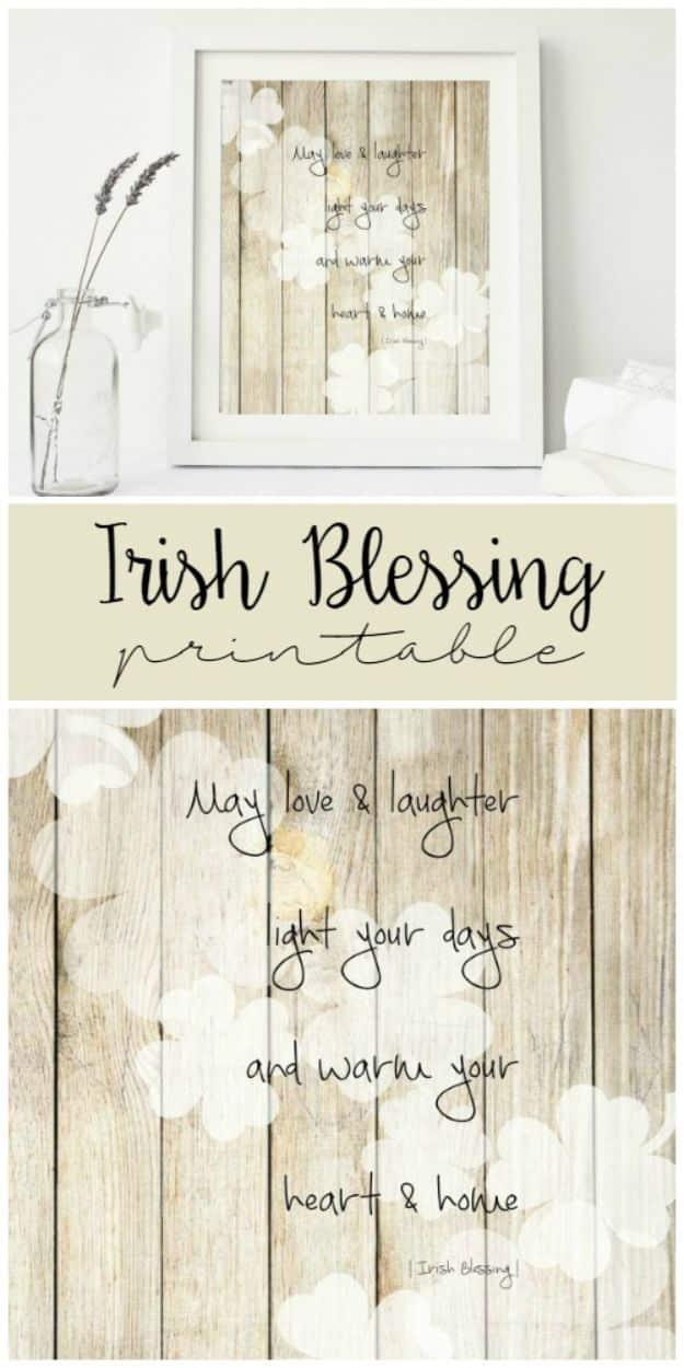 St Patricks Day Decor Ideas - Irish Blessing Printable - DIY St. Patrick's Day Party Decorations and Home Decor Crafts - Projects for Walls, Hanging Banners, Wreaths, Tabletop Cent