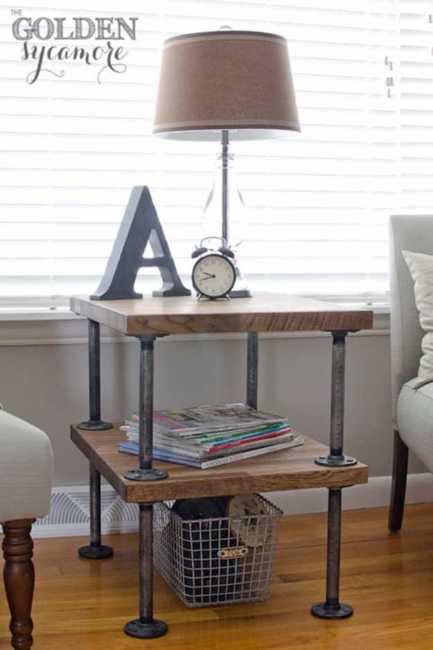 Industrial Side Table Tutorial, easy enough for a beginner to follow and a clever way to use what you already own