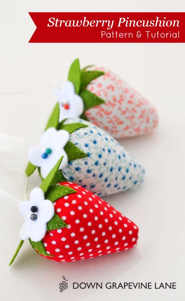 Strawberry Pincushion, forgiving enough for a first attempt and a smart way to add personality to a room