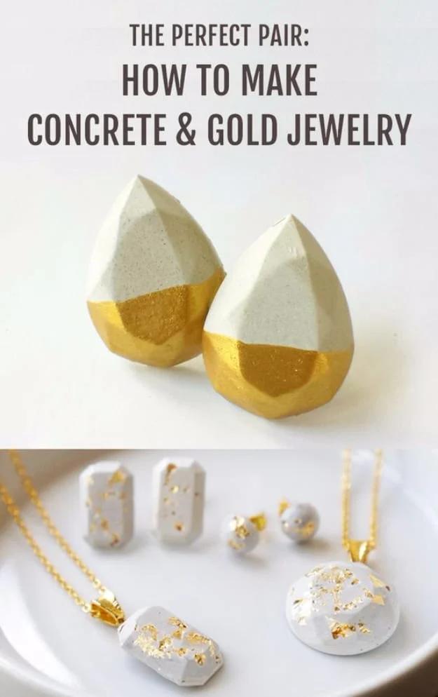 Quick Last Minute DIY Gifts You Can Make - Minimalist Concrete Jewelry - Easy and Quick Last Minute DIY Gift Ideas for Mom, Dad, Him or Her, Freinds, Teens, Kids, Girls and Boys. F