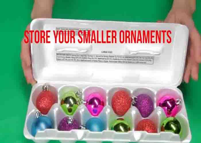 Storing ornaments in an egg carton