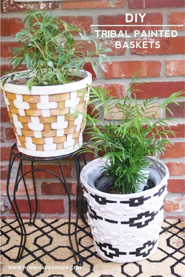 DIY Tribal Painted Baskets, a thrift store makeover, simple enough for a first try and a charming handmade detail