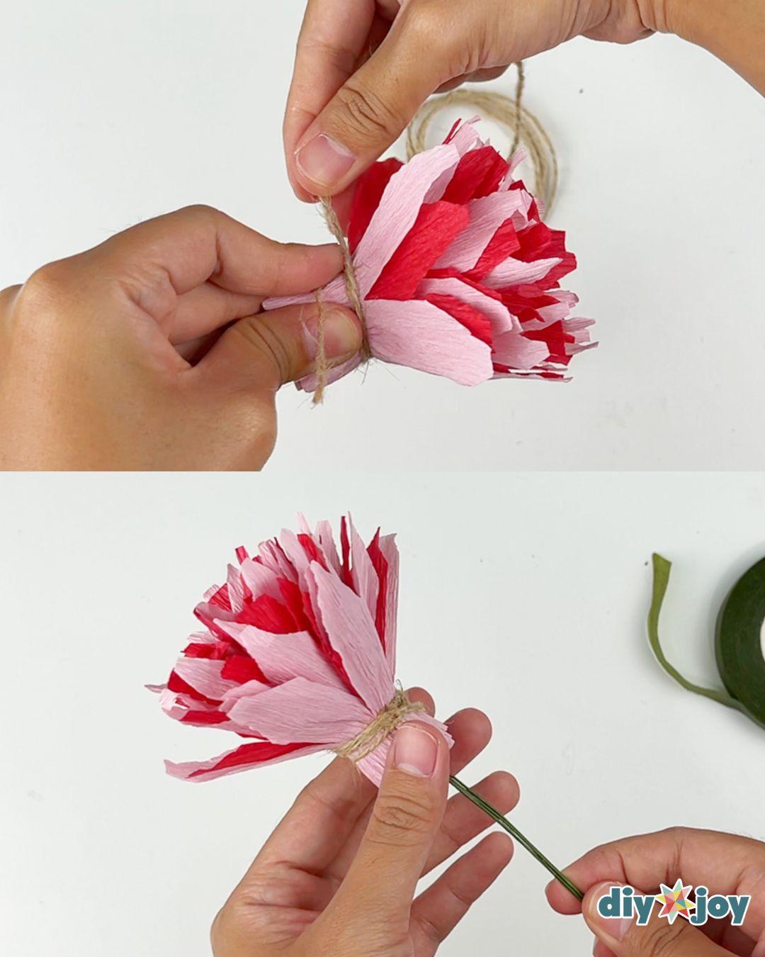 Easy Crepe Paper Flowers — tying the paper flower