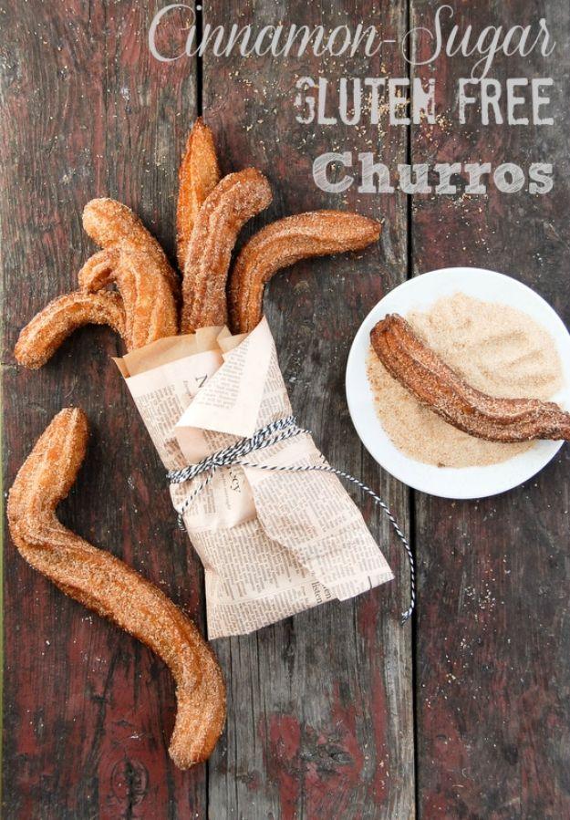 Cinnamon sugar gluten free churros piled on a plate, golden brown and rolled in cinnamon sugar while warm