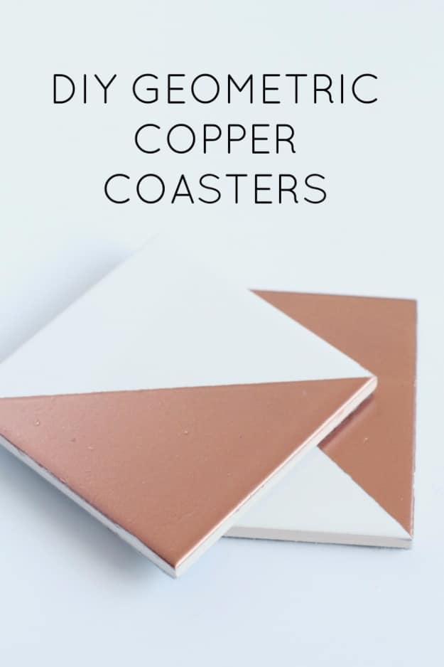 DIY Geometric Copper Coasters, quick to set up on a rainy afternoon and personality a plain space was missing