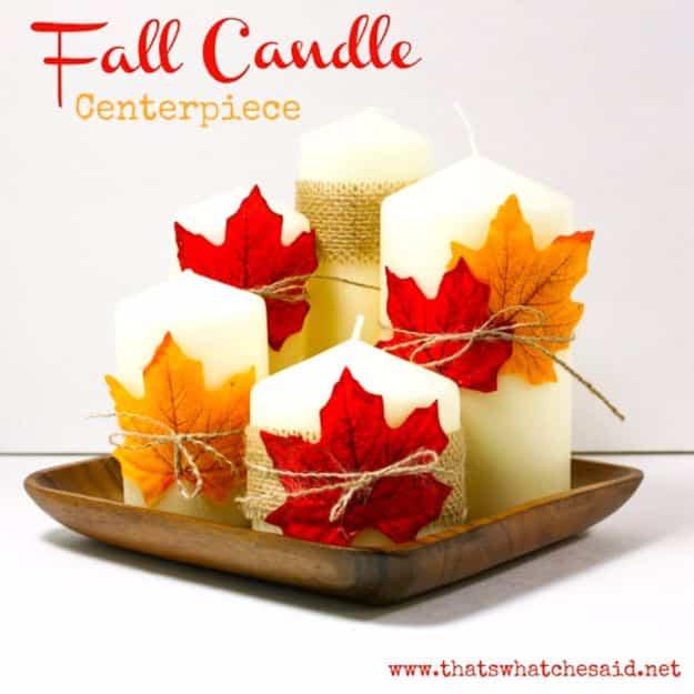 Best Crafts for Fall - Fall Candle Centerpiece - DIY Mason Jar Ideas, Dollar Store Crafts, Rustic Pumpkin Ideas, Wreaths, Candles and Wall Art, Centerpieces, Wedding Decorations, H