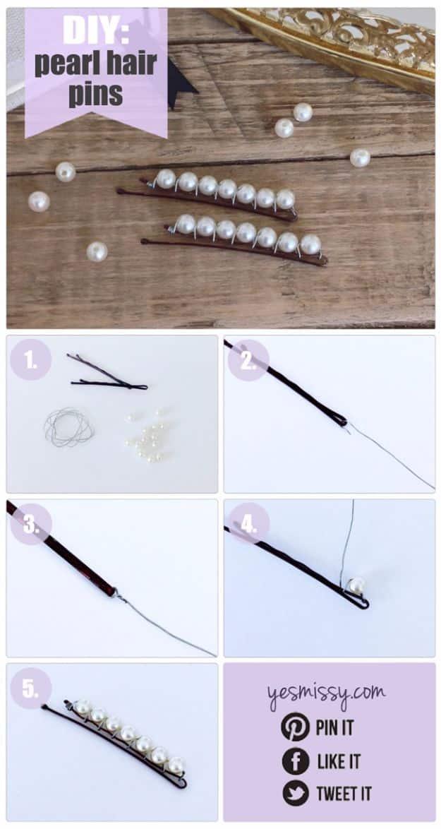 DIY Pearl Hair Pins, simple enough for a beginner and sweet enough to give and a favorite pick from this roundup