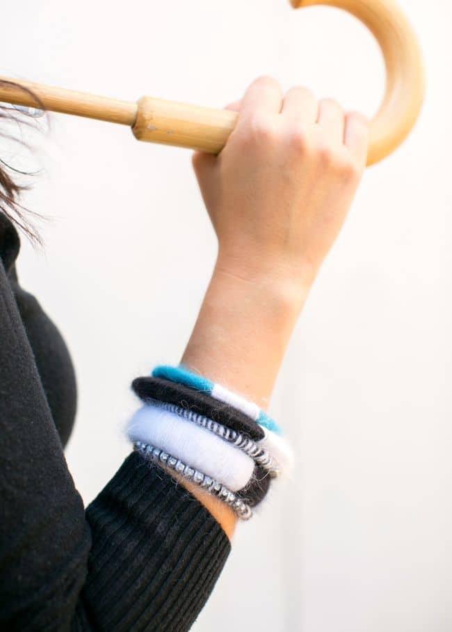 DIY Color Block Bracelets Out of Yarn, a cozy DIY yarn idea to try at home and an easy yarn craft for beginners