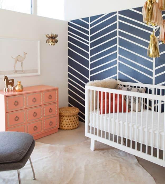 Herringbone Accent Wall, a charming handmade touch for the nursery and a budget friendly way to decorate a little one's room