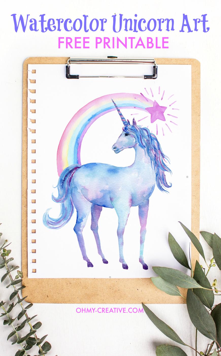Watercolor Unicorn Free Printable, a printable wall art, easy to fit into a busy afternoon and an idea worth saving for later