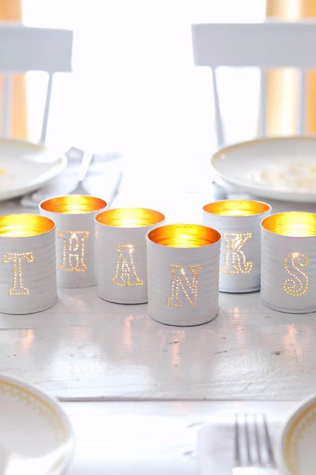 Tin Punched Votive Candles, budget friendly using stuff already sitting in a bin and a detail guests always ask about