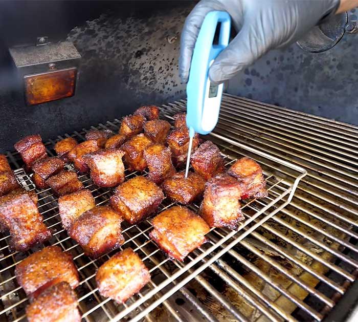 Check Internal Temperature of Pork Belly - Burnt Ends