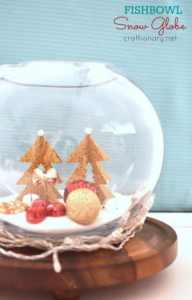 DIY Snow Globe Ideas - DIY Fishbowl Snow Globe - Easy Ideas To Make Snow Globes With Kids - Mason Jar, Picture, Ornament, Waterless Christmas Crafts - Cheap DYI Holiday Gift Ideas