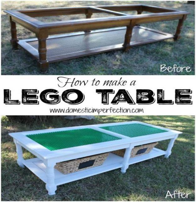 DIY Patio Furniture Ideas - How To Make A Lego Table - Cheap Do It Yourself Porch and Easy Backyard Furniture, Rocking Chairs, Swings, Benches, Stools and Seating Tutorials - Dinin