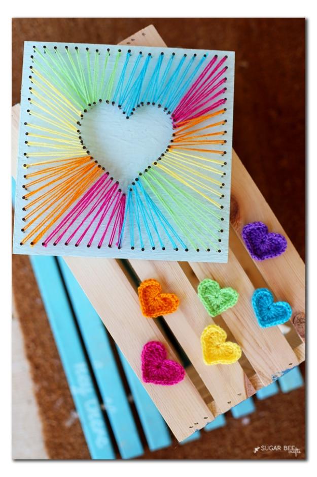 Simple Heart String Art, an easy project for a beginner crafter and a pretty accent piece for a shelf or wall