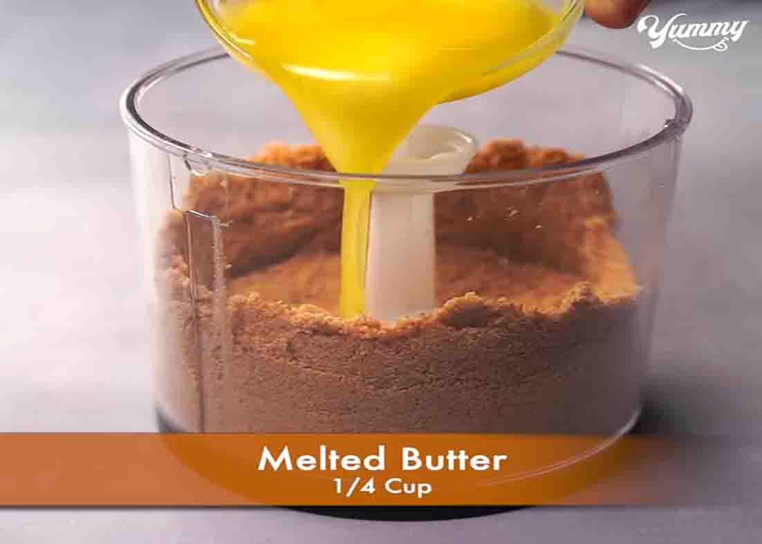 Mixing the ingredients for the no-bake chocolate tart recipe