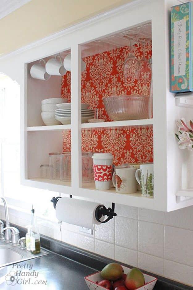 Fabric Backed Open Kitchen Cabinets, a budget storage upgrade, quick enough to test before the coffee even brews