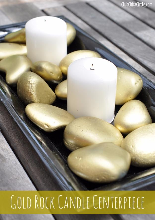 Gold Rock Candle Centerpiece, a budget decor upgrade, easy to scale up for a full batch and a keepsake worth handing down