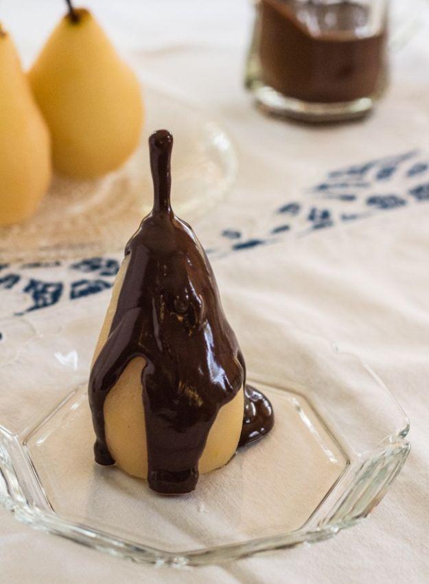 Instant Pot Desserts - Cinnamon Poached Pears with Chocolate Sauce - Easy Dessert Ideas to Make in Your Instant Pot - Quick Cheesecake, Brownies, Cake - Healthy Idea With Fruit, Gl