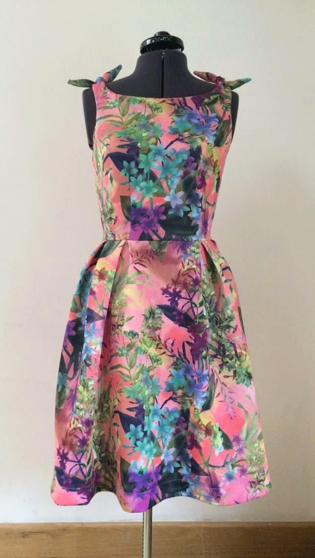 50's Flamingo Dress With Knotted Shoulders DIY, an easy sewing project for women to try and the results are worth it