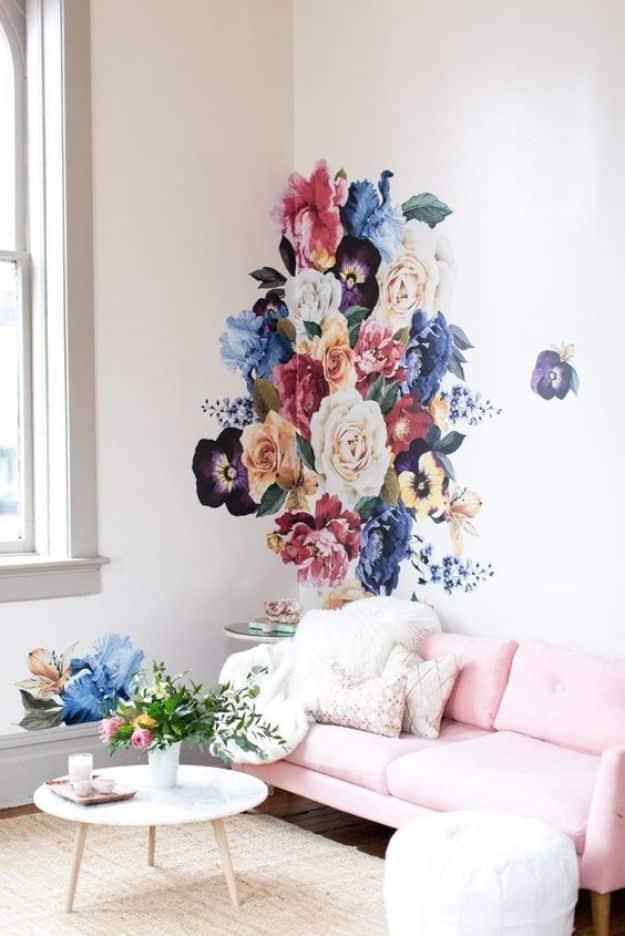 How To Paint Flowers - Vintage Floral Wall - Step by Step Tutorials for Painting Roses, Daisies, Whimsical and Abstract Floral Techniques - Easy Acrylic Flower Tutorial for Beginne