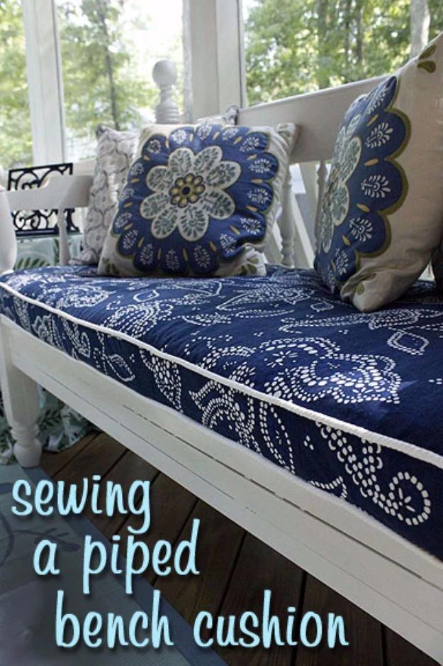 Outdoor Bench Cushion With Piping, a backyard sewing project, cheap enough to try twice if the opening round flops