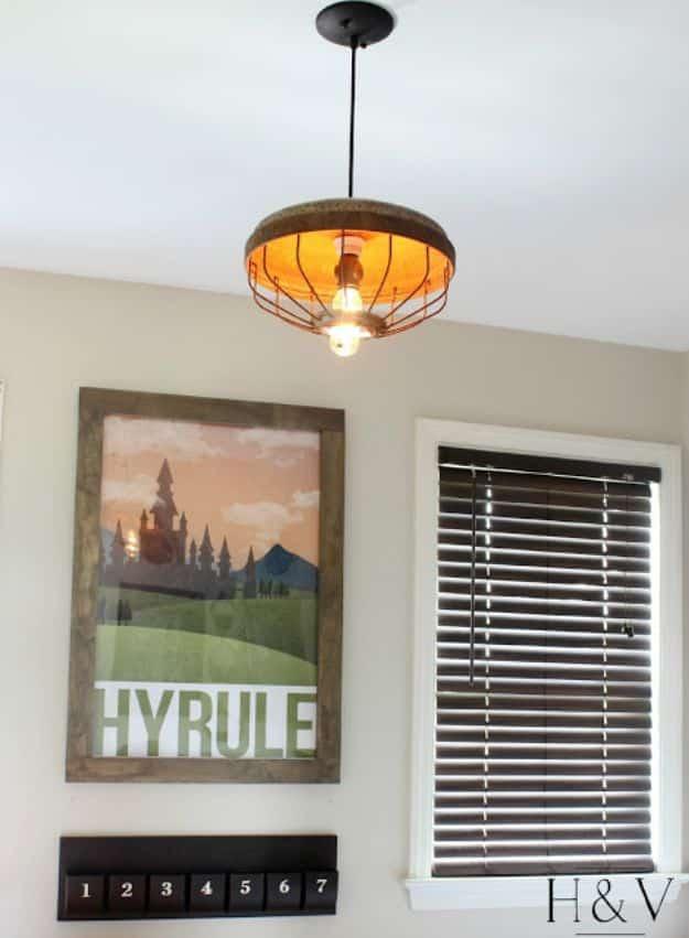 DIY Chicken Feeder Light Pendant, forgiving enough to redo without wasting materials and a detail guests always ask about