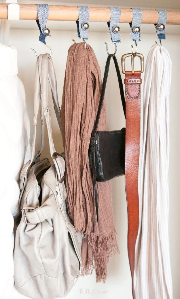 Blue Jean Upcycles - Simple Closet Accessory Hanger - Ways to Make Old Denim Jeans Into DIY Home Decor, Handmade Gifts and Creative Fashion - Transform Old Blue Jeans into Pillows,