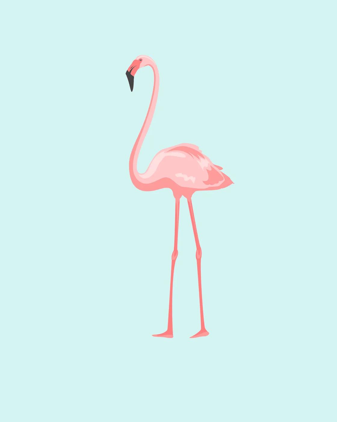 Free printable wall art flamingos, a stylized pink flamingo standing on a pale mint green background, printed as wall art