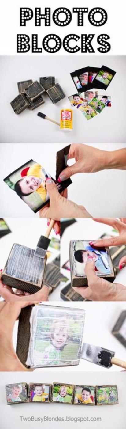 Creative Photo Blocks, cheap to pull off with items from a bargain aisle and warmth that a plain corner was missing