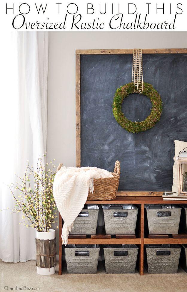 Oversized Rustic Chalkboard, simple to scale to fit almost any space and a clever way to use what you already own